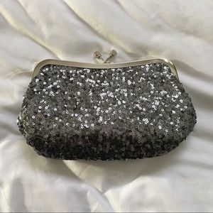 Sequin bead encrusted clutch with chain